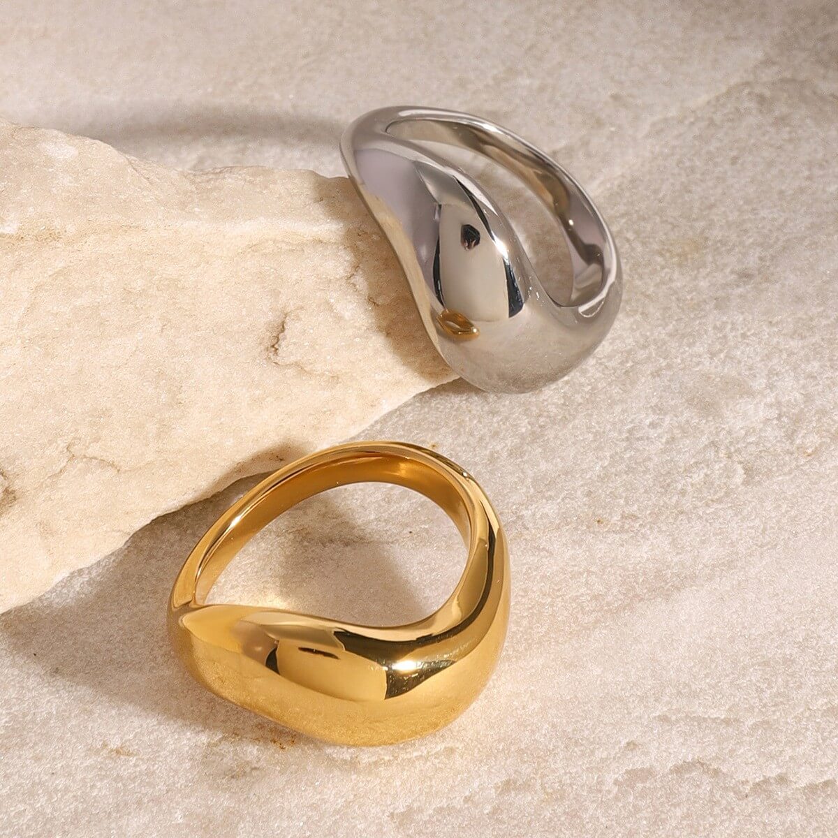 Chunky Fluid Wave Dome Ring - 18K Gold Plated Brass