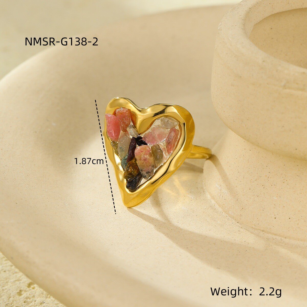 Heart Raw Gemstone Open Ring