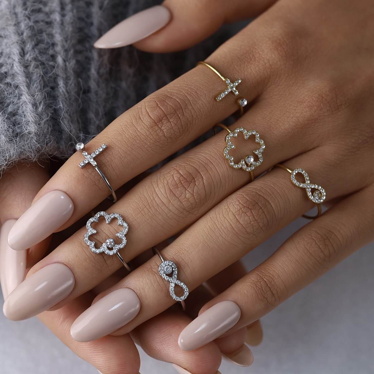 Delicate Crystal Charm Open Ring