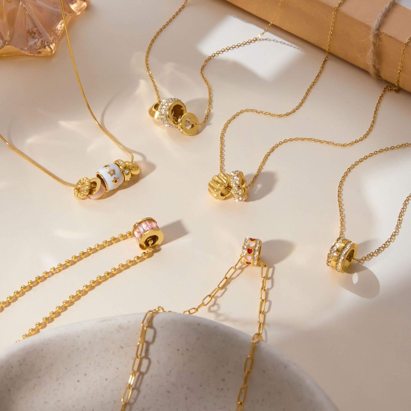 18K Gold Cylinder Charm Necklace