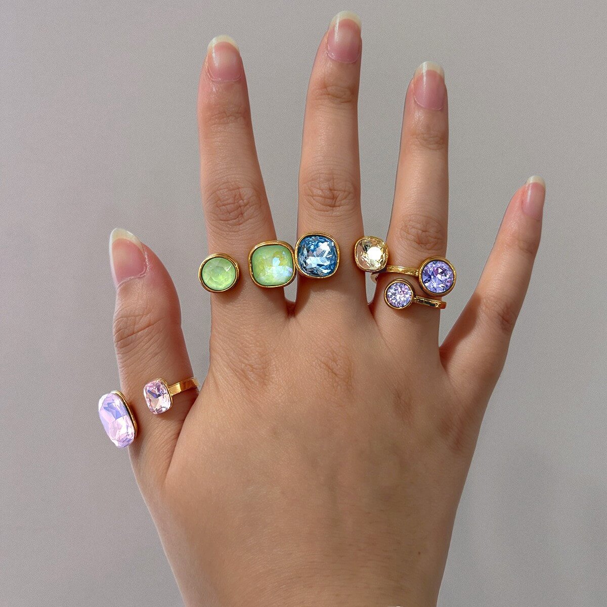 18K Gold Plated Colorful Candy Crystal Open Ring