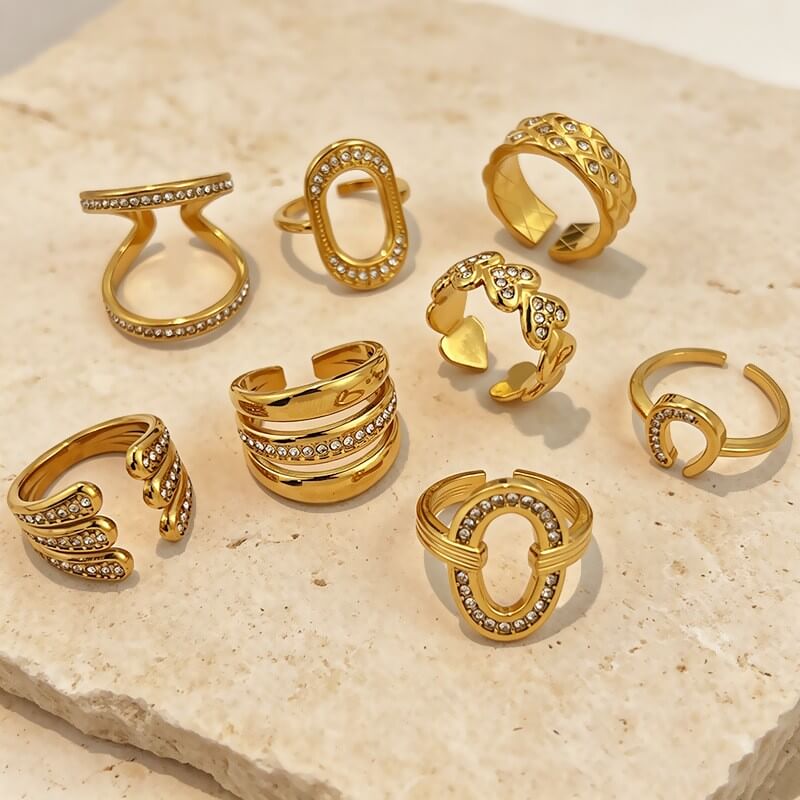 18K Gold CZ Pave Geometric Open Ring
