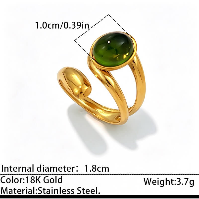 18K Gold Oval Gemstone Bypass Open Ring