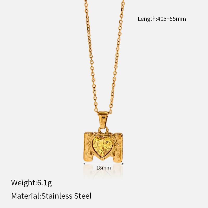 Retro Framed Heart CZ Birthstone Necklace