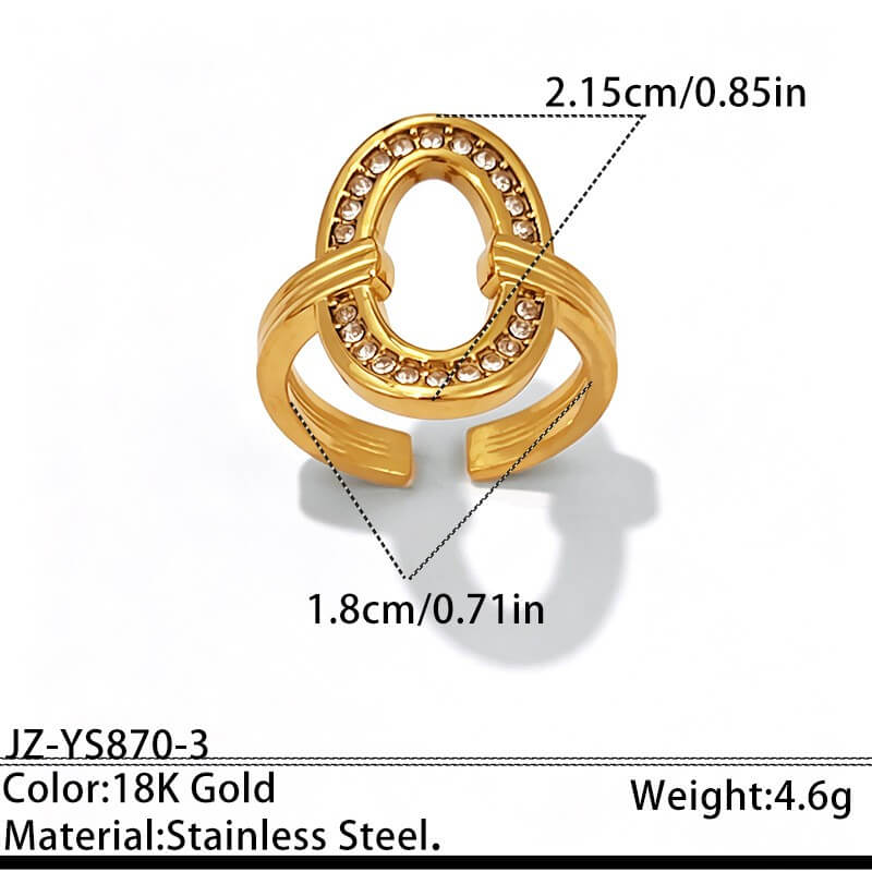 18K Gold CZ Pave Geometric Open Ring