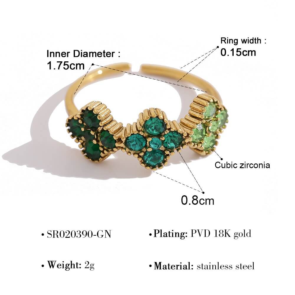 Clover Zircon Stainless Steel Ring
