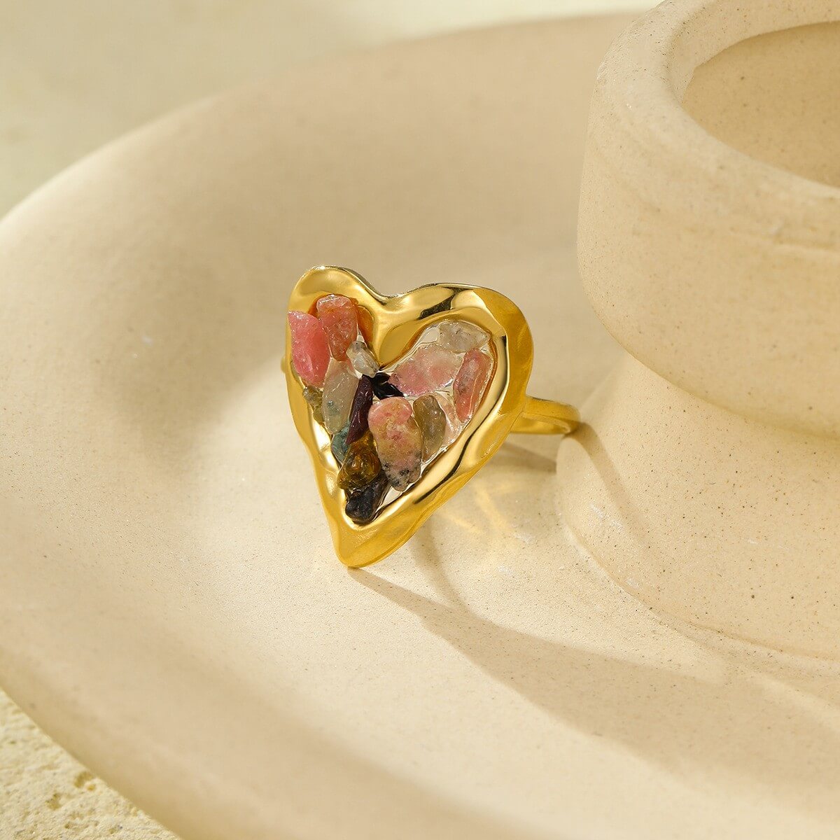 Heart Raw Gemstone Open Ring