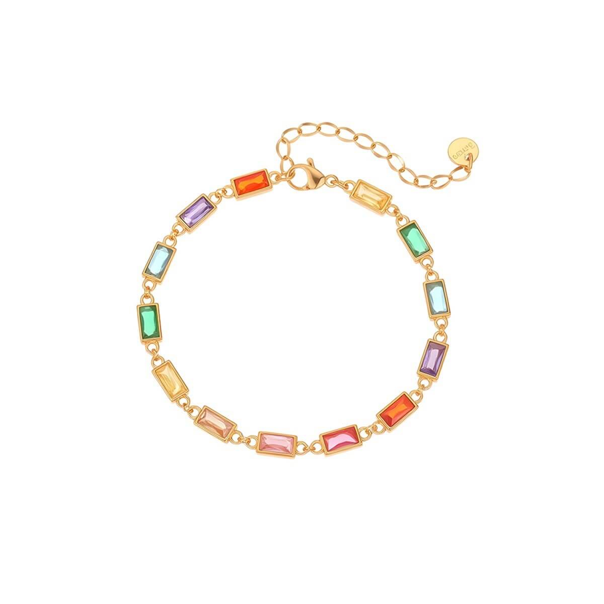 18K Gold Plated Colorful Zircon Stainless Steel Bracelet
