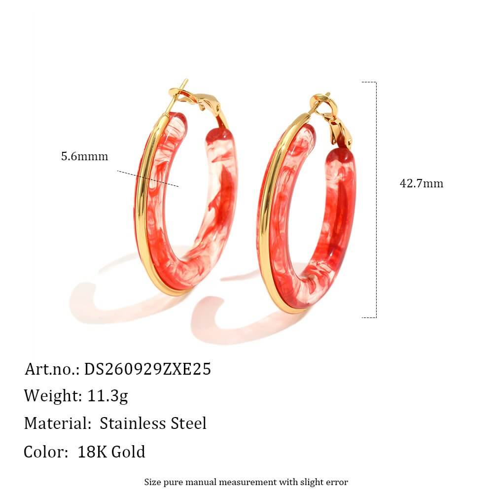 Chunky Resin Hoop Earrings 18K Gold Stainless Steel