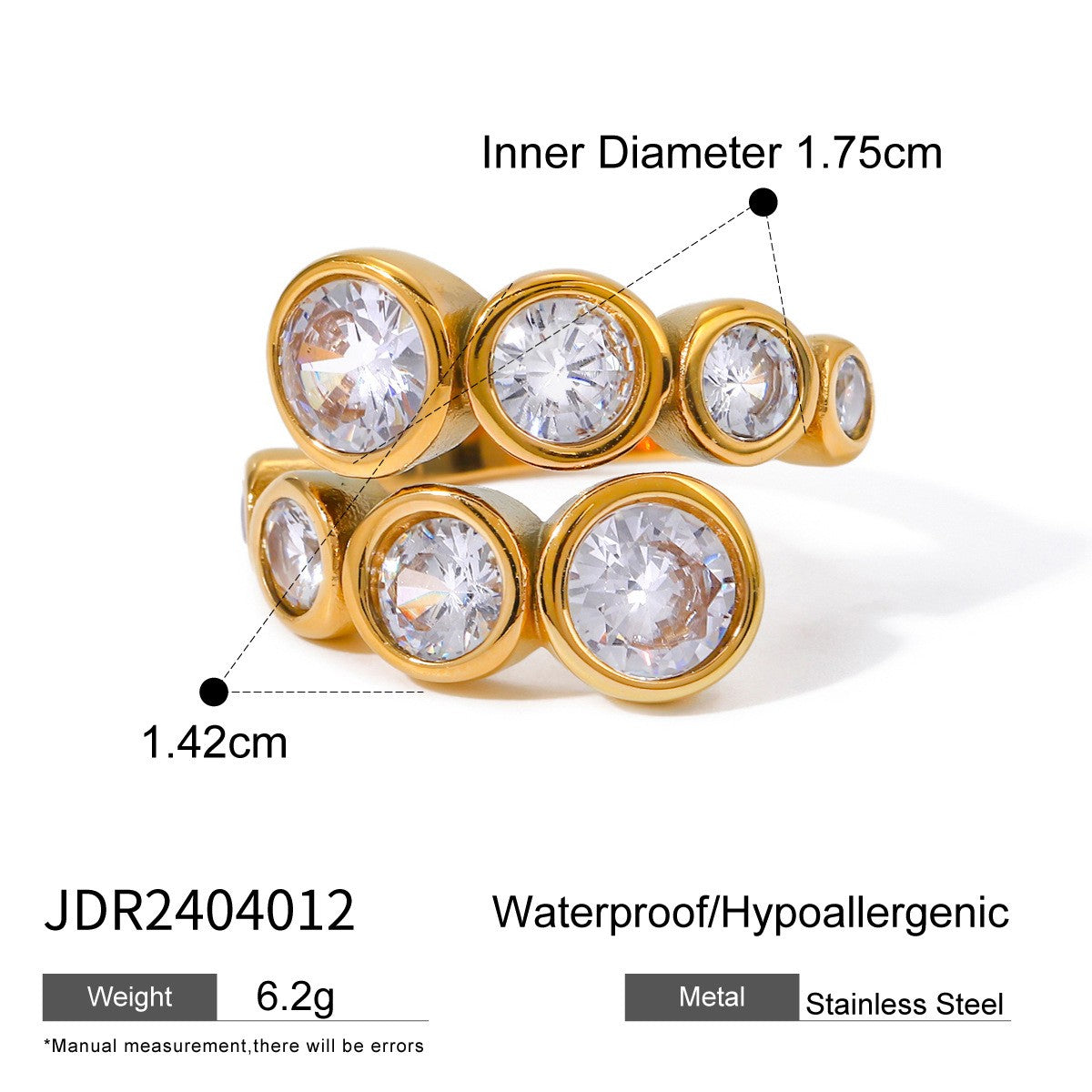 Open CZ Statement Rings - 18K Gold Plated Stainless Steel