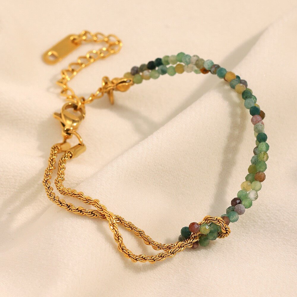 Boho Natural Gemstone Beaded Rope Chain Bracelet