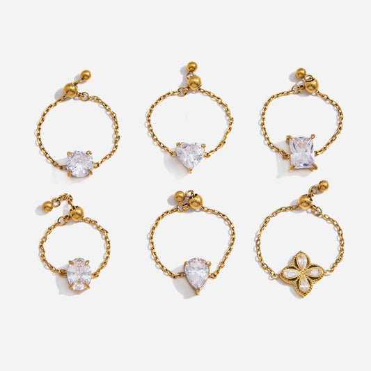 Adjustable Chain Ring with Clear CZ Pendant