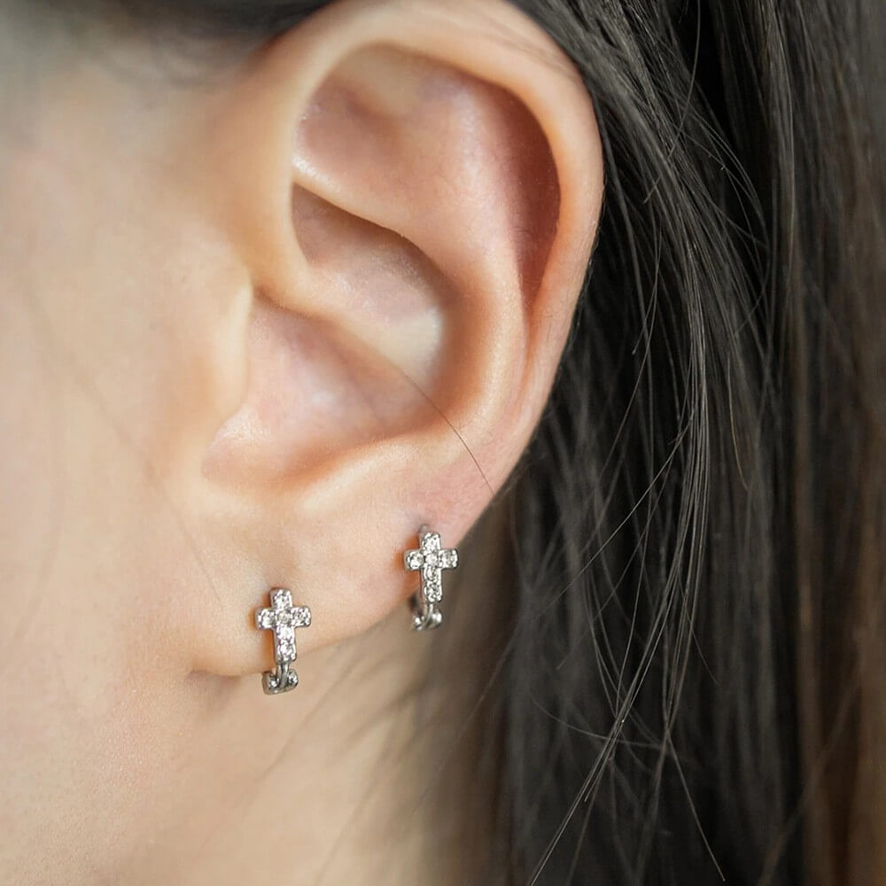 Dainty Textured CZ Huggie Hoop Earrings - 18K Gold Plated Brass