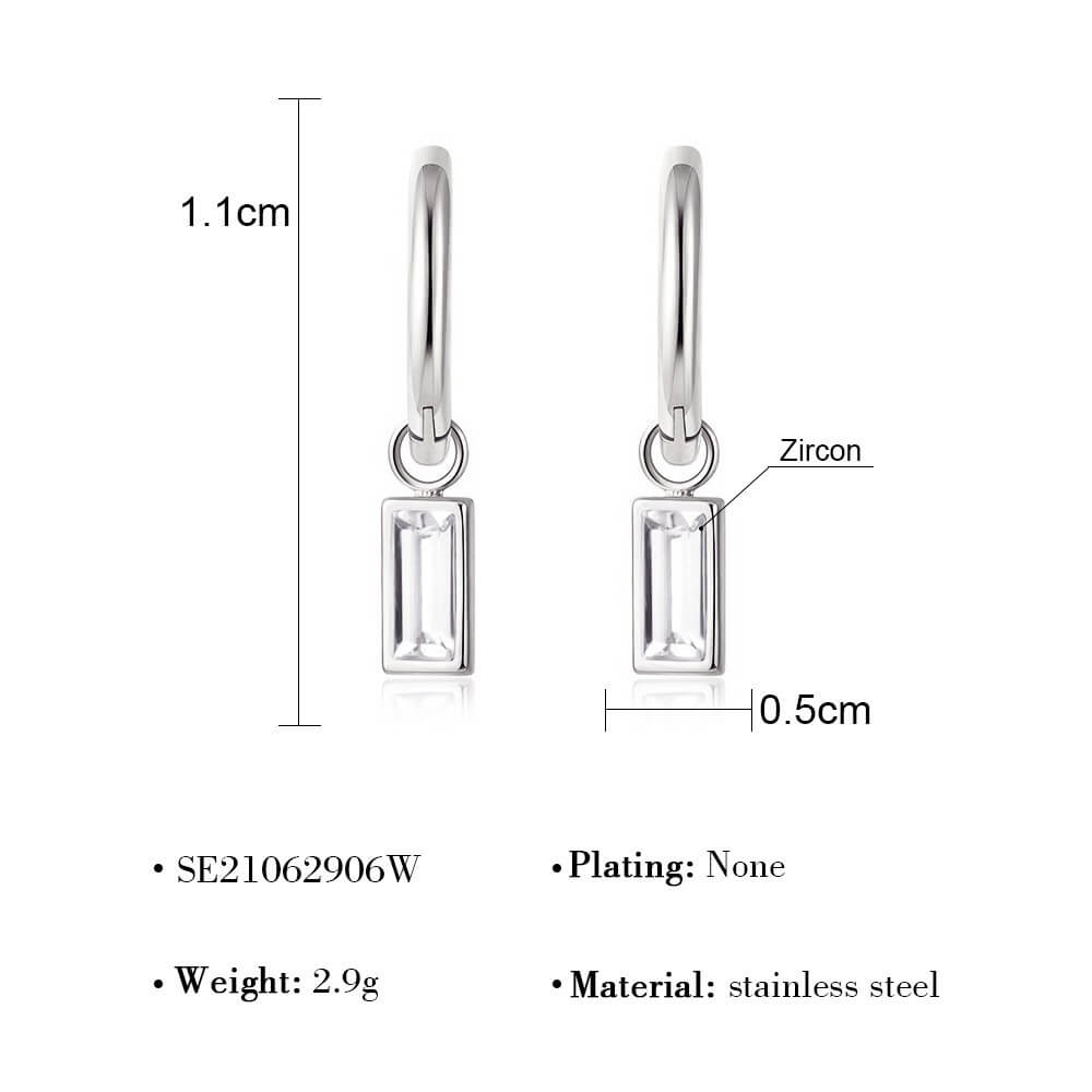 Rectangular Zircon Huggie Hoop Earrings