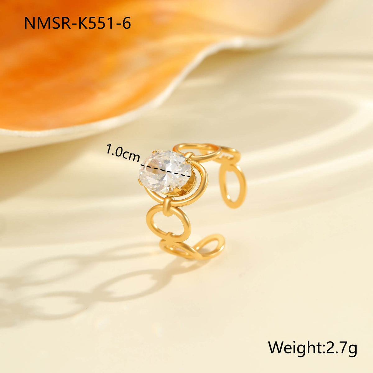 18K Gold Hammered Crystal Open Ring