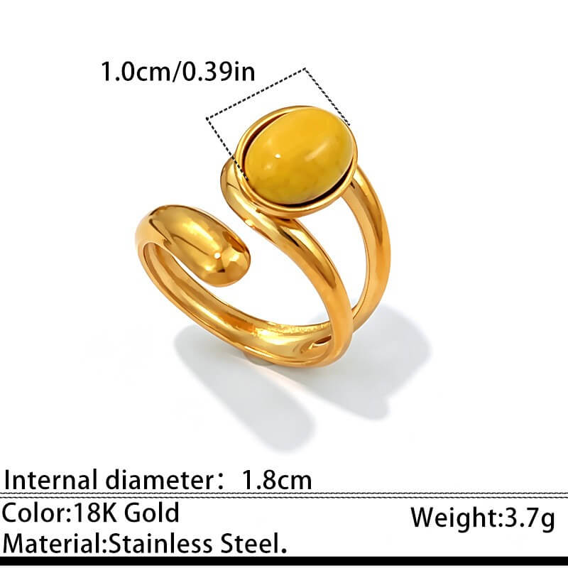 18K Gold Oval Gemstone Bypass Open Ring