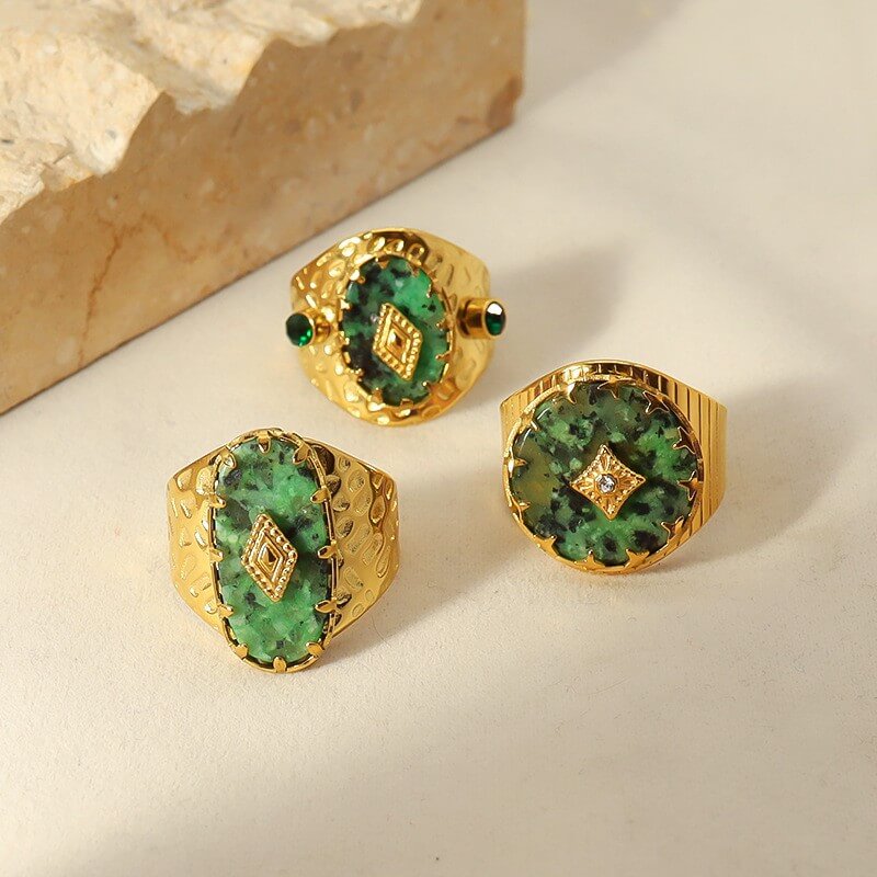 Vintage Natural Gemstone Statement Open Ring