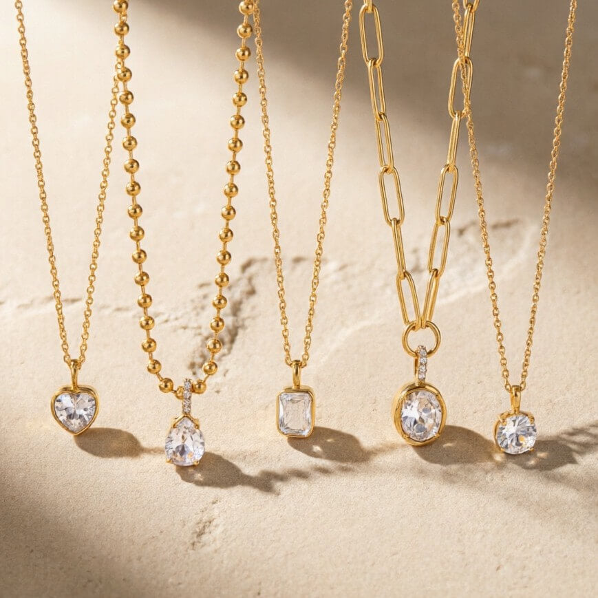 18K Gold Stainless Steel Zircon Pendant Necklace