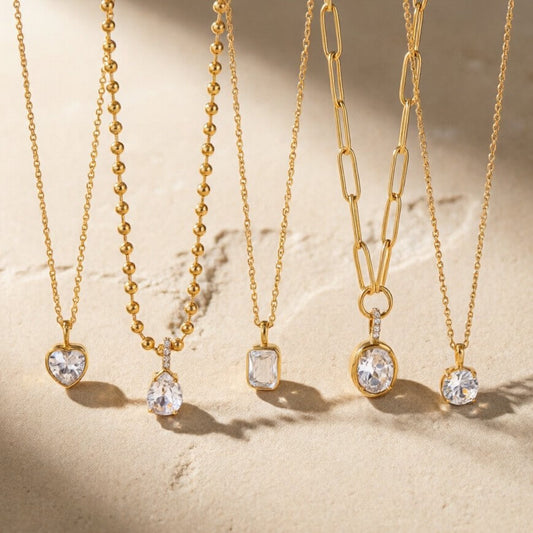 18K Gold Stainless Steel Zircon Pendant Necklace