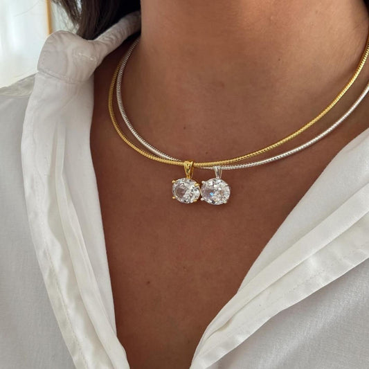 Sleek Snake Chain Cubic Zirconia Pendant Necklace