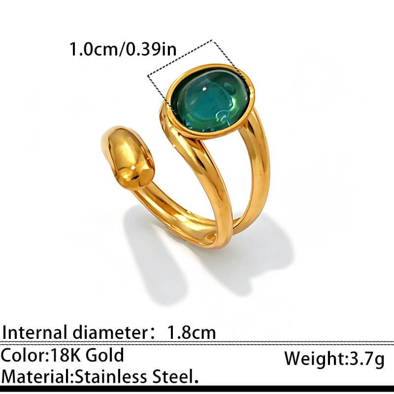 18K Gold Oval Gemstone Bypass Open Ring