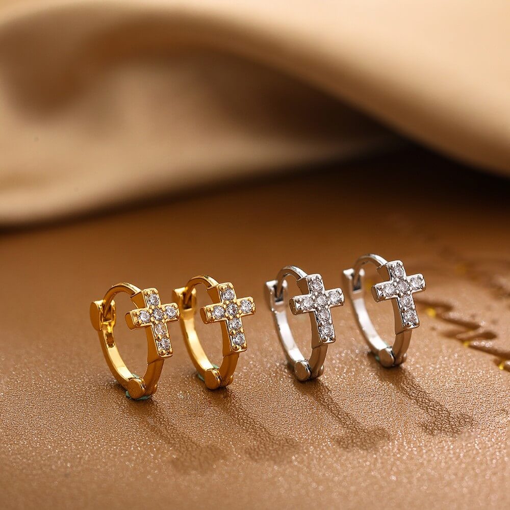 Dainty Textured CZ Huggie Hoop Earrings - 18K Gold Plated Brass