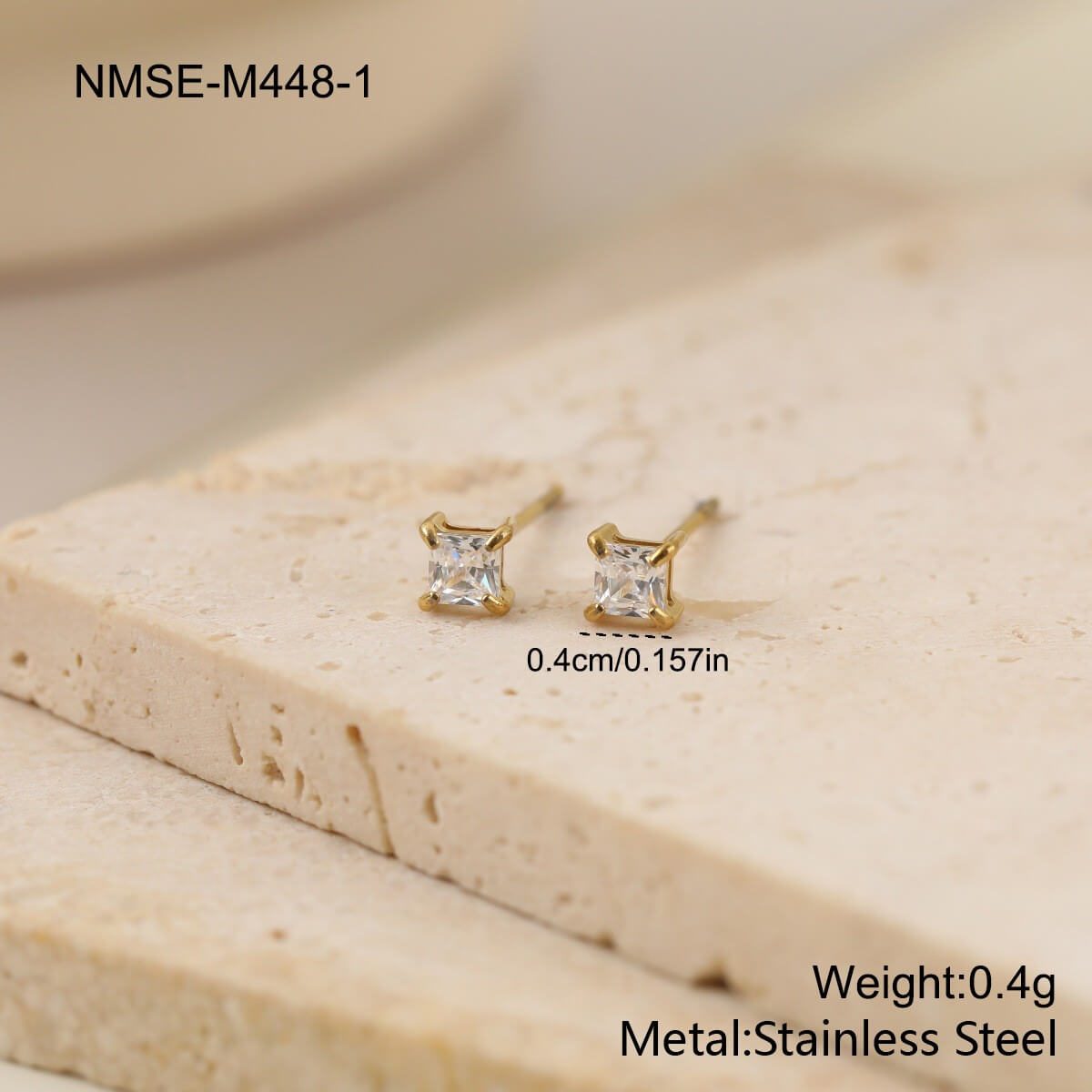 Princess Cut Zircon Stud Earrings in Gold & Silver (4mm-8mm)