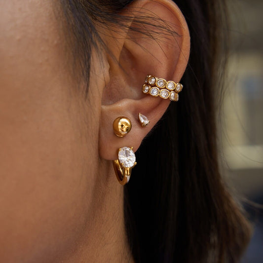 CZ Curved Barbell Huggie Earrings
