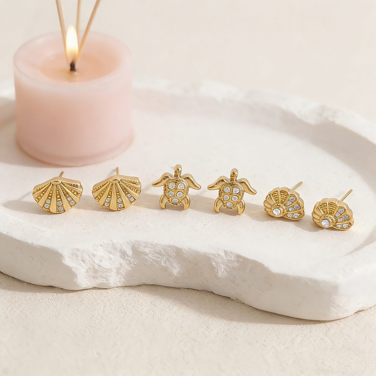 Ocean Crystal Shell & Sea Turtle Stud Earrings