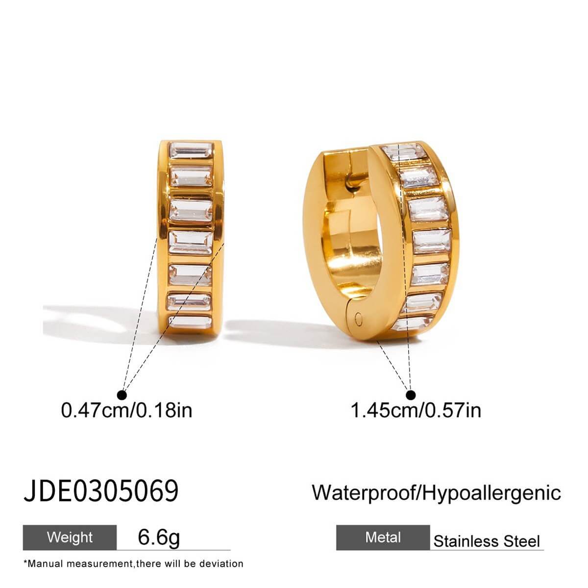 Baguette Crystal Chunky Huggie Earrings