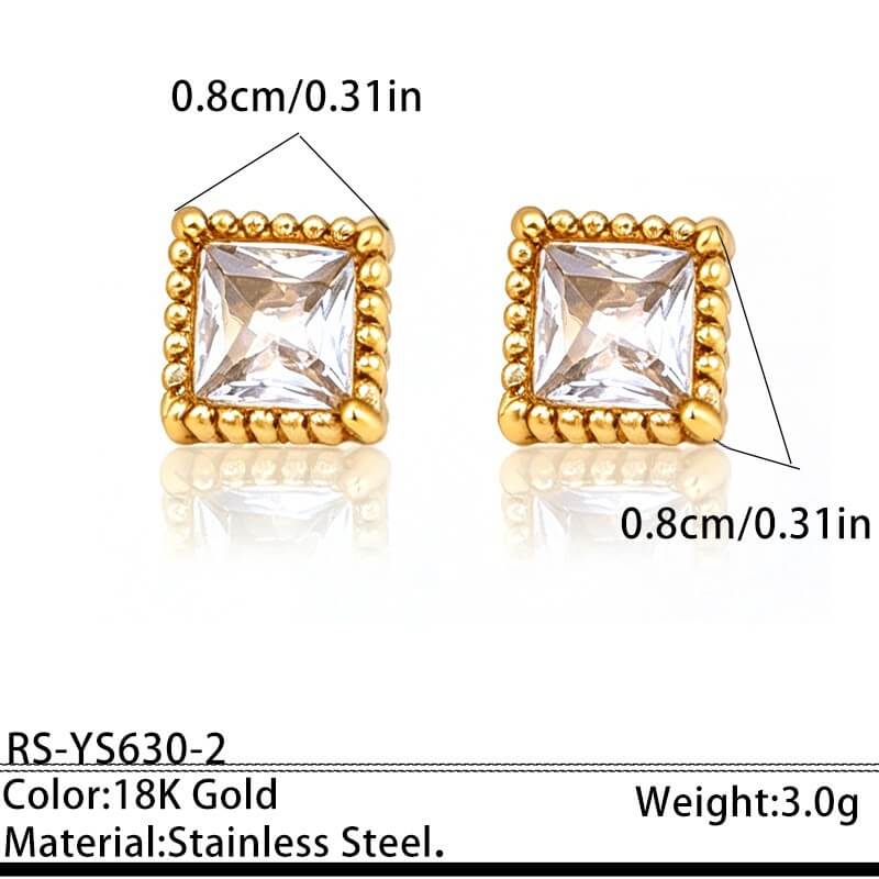 18K Gold CZ Geometric Stud Earrings