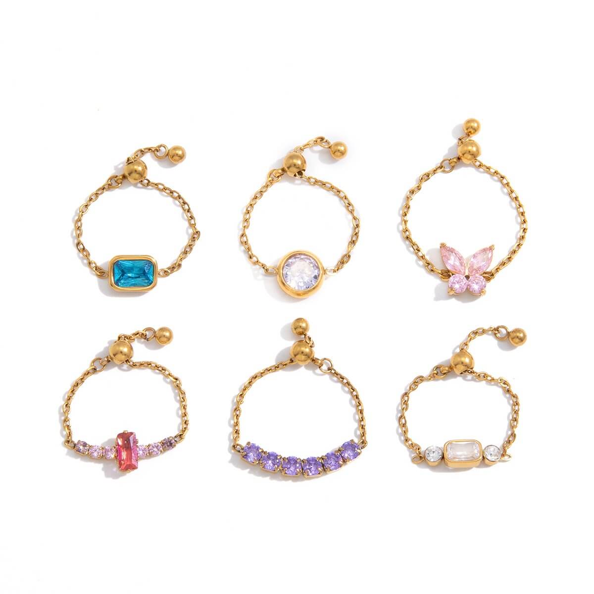 Adjustable Chain Ring with Crystal Accents