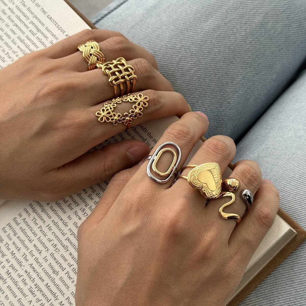 18K Gold Plated Stainless Steel Statement Rings