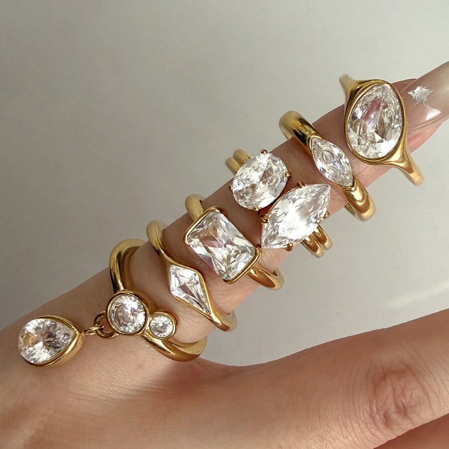 Stainless Steel Zircon Statement Rings