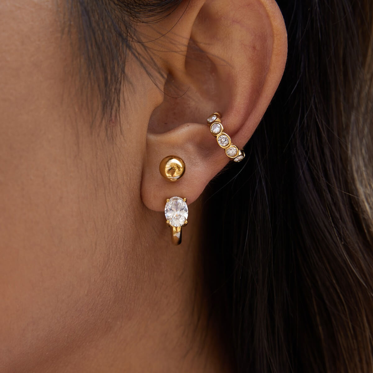 CZ Curved Barbell Huggie Earrings