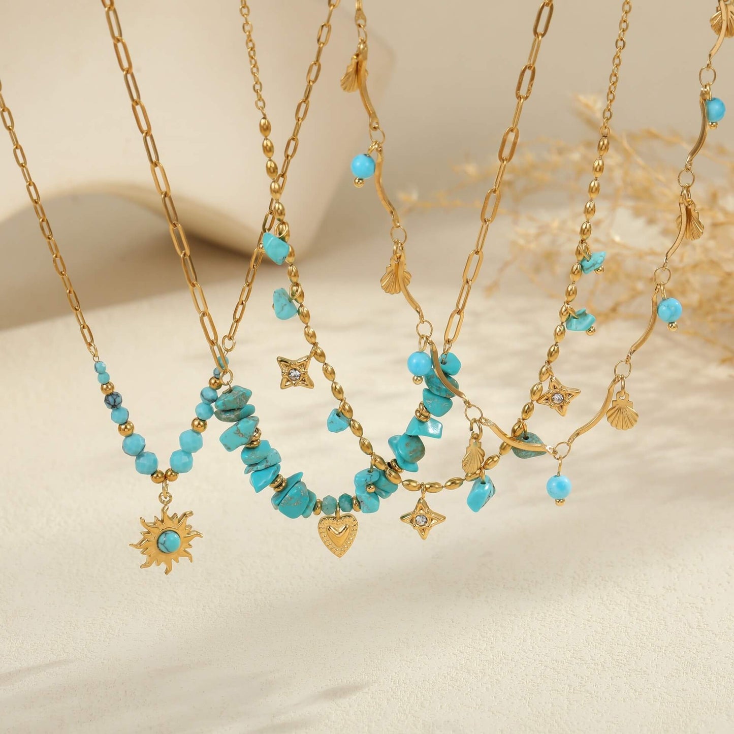 Gold Turquoise Pendant Necklace