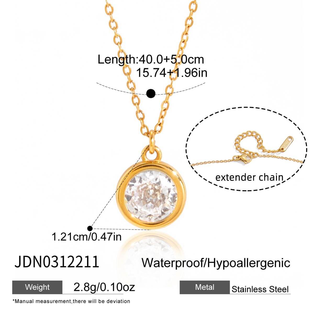 18K Gold Stainless Steel Zircon Pendant Necklace