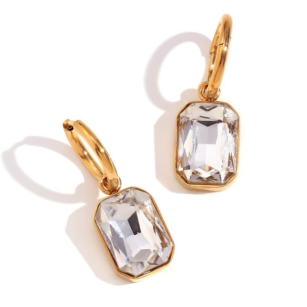 Emerald Cut Zircon Drop Huggie Hoop Earrings