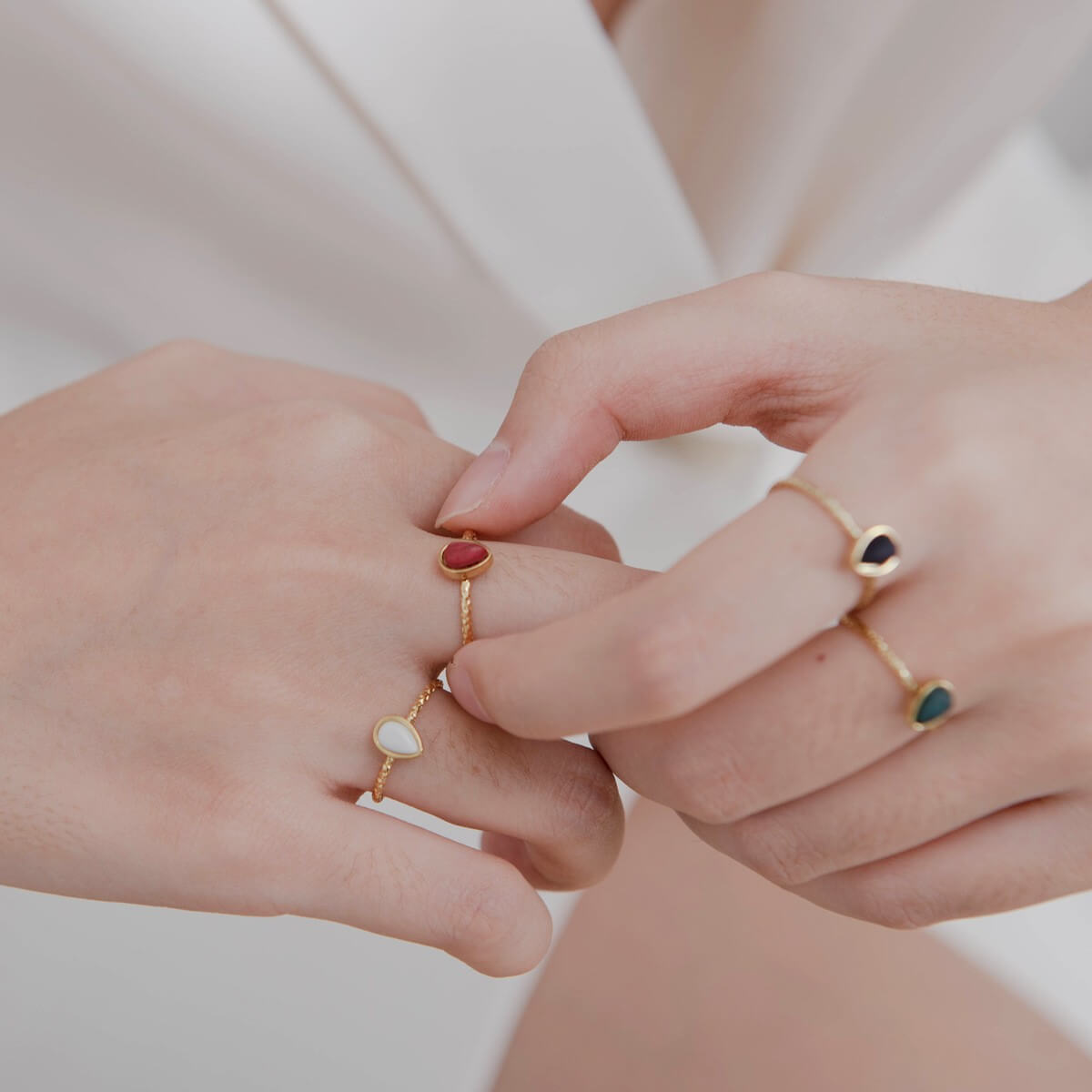 Natural Stone Teardrop Open Ring