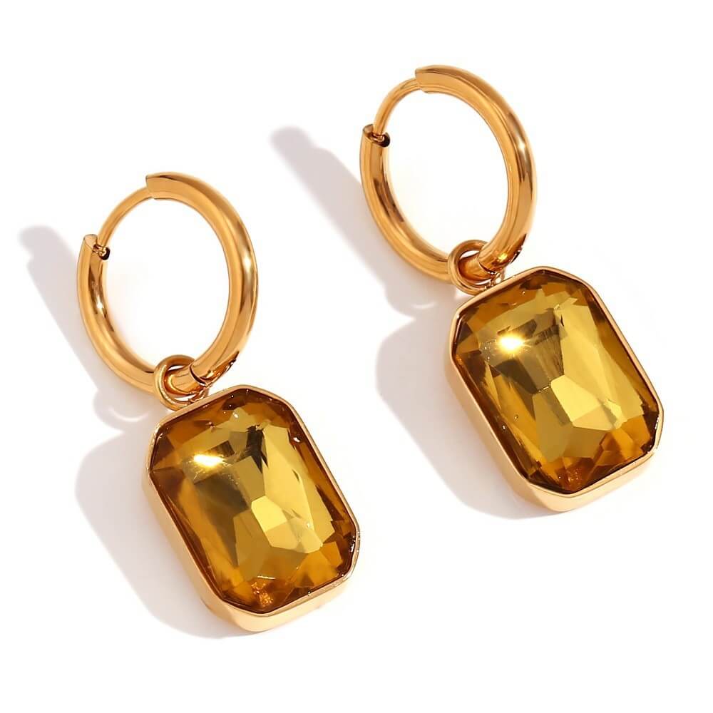Emerald Cut Zircon Drop Huggie Hoop Earrings