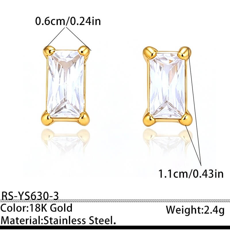 18K Gold CZ Geometric Stud Earrings