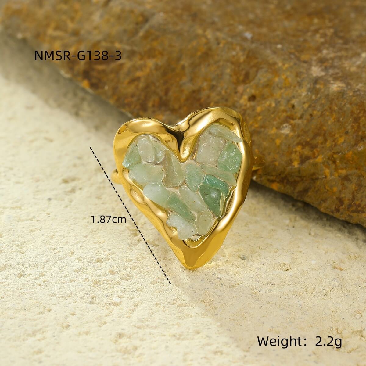 Heart Raw Gemstone Open Ring