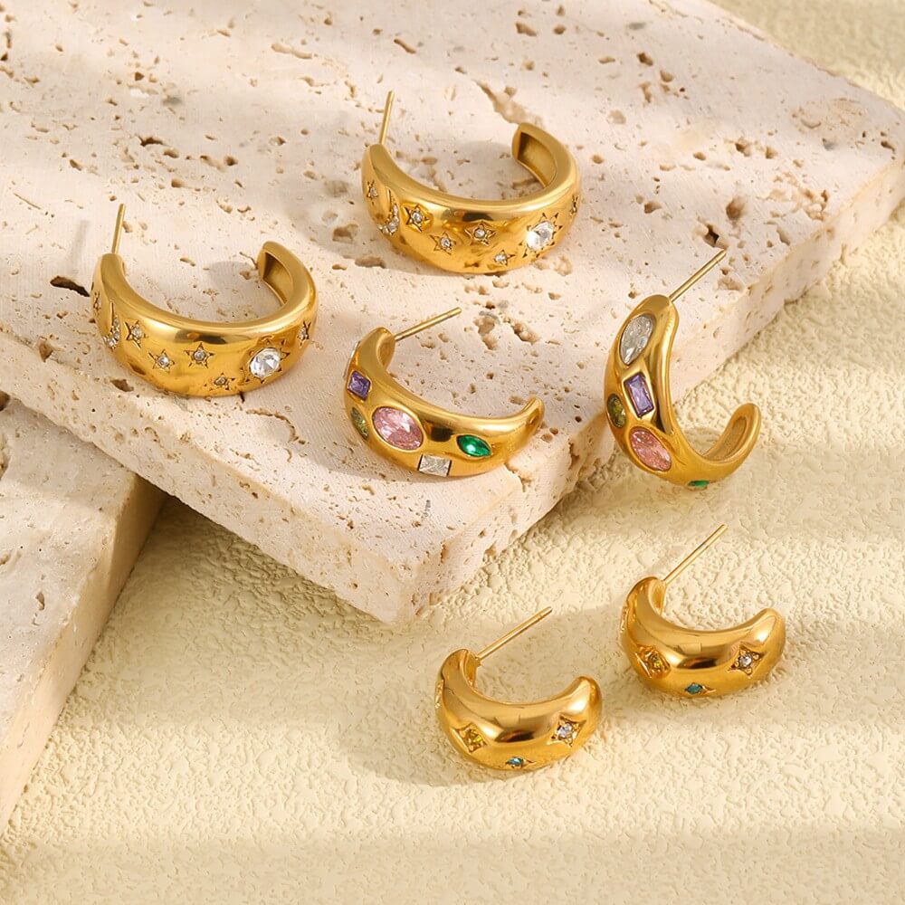 Celestial Zircon Chunky C-Hoop Earrings