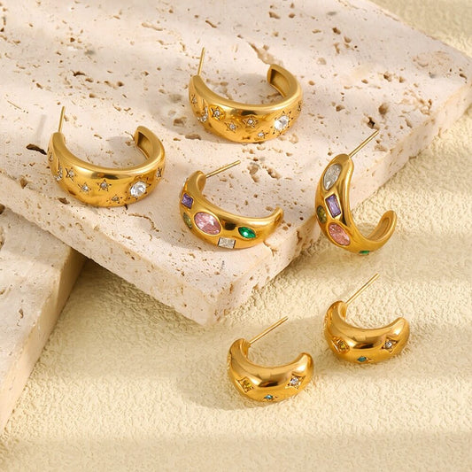 Celestial Zircon Chunky C-Hoop Earrings