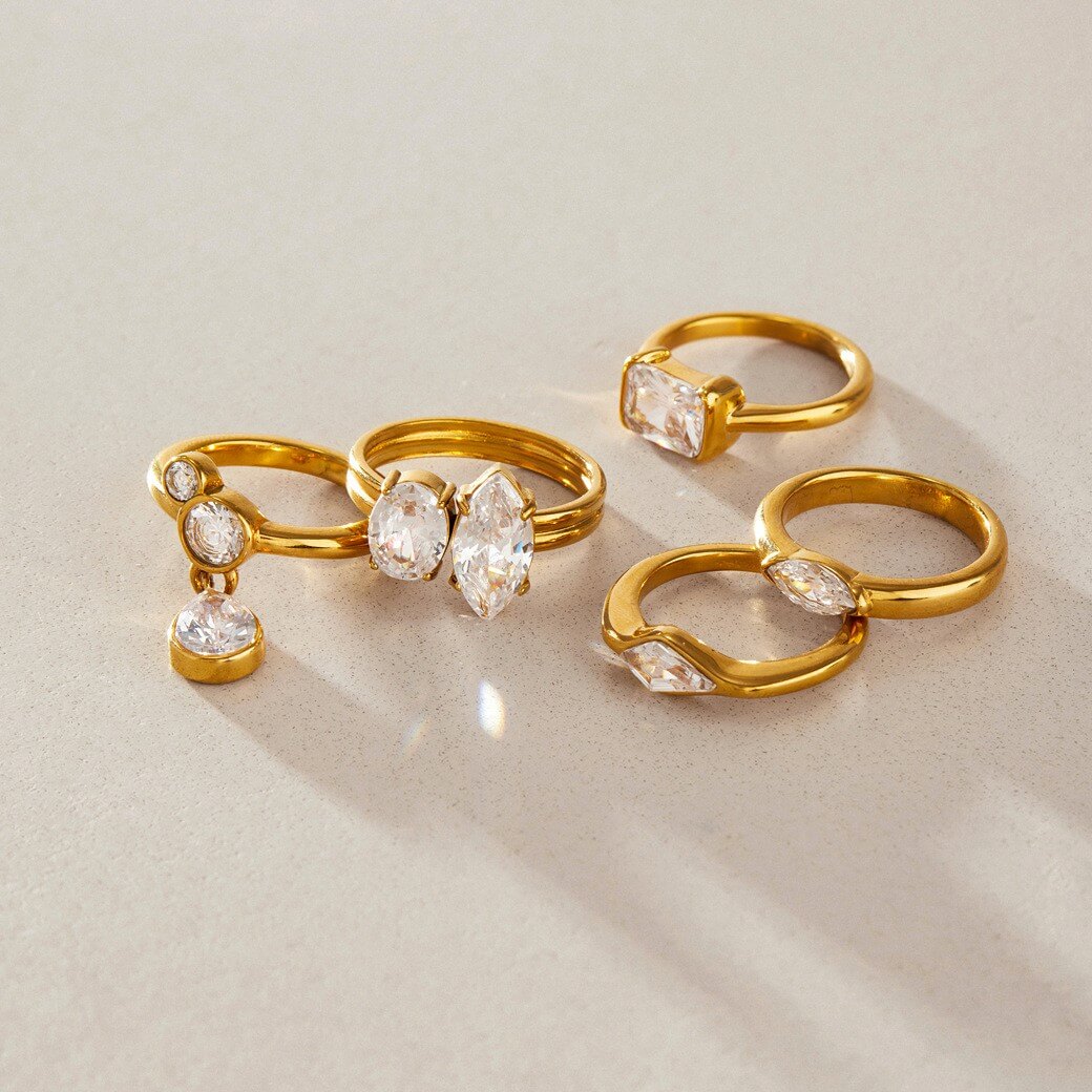 Stainless Steel Zircon Statement Rings