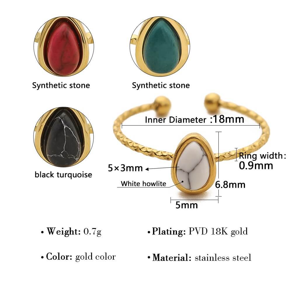 Natural Stone Teardrop Open Ring