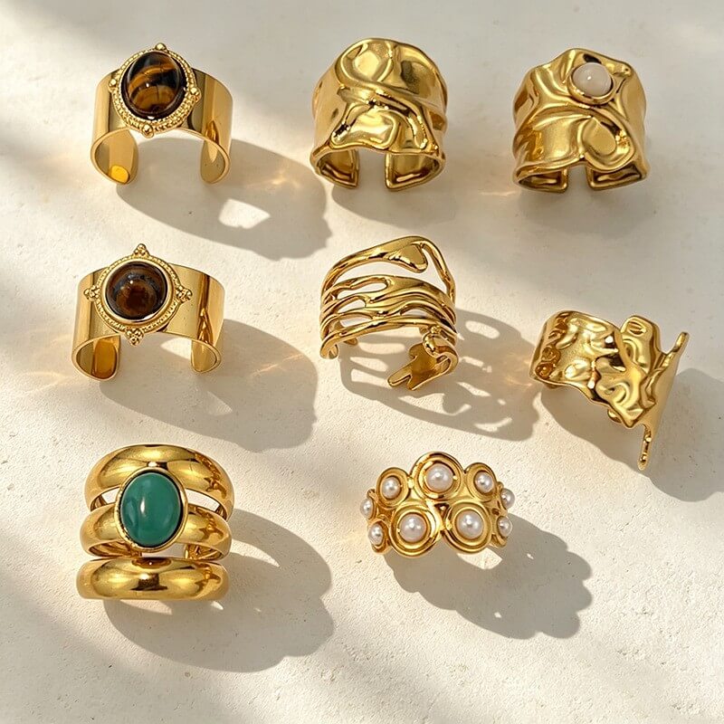 18K Gold Vintage Chunky Statement Open Ring