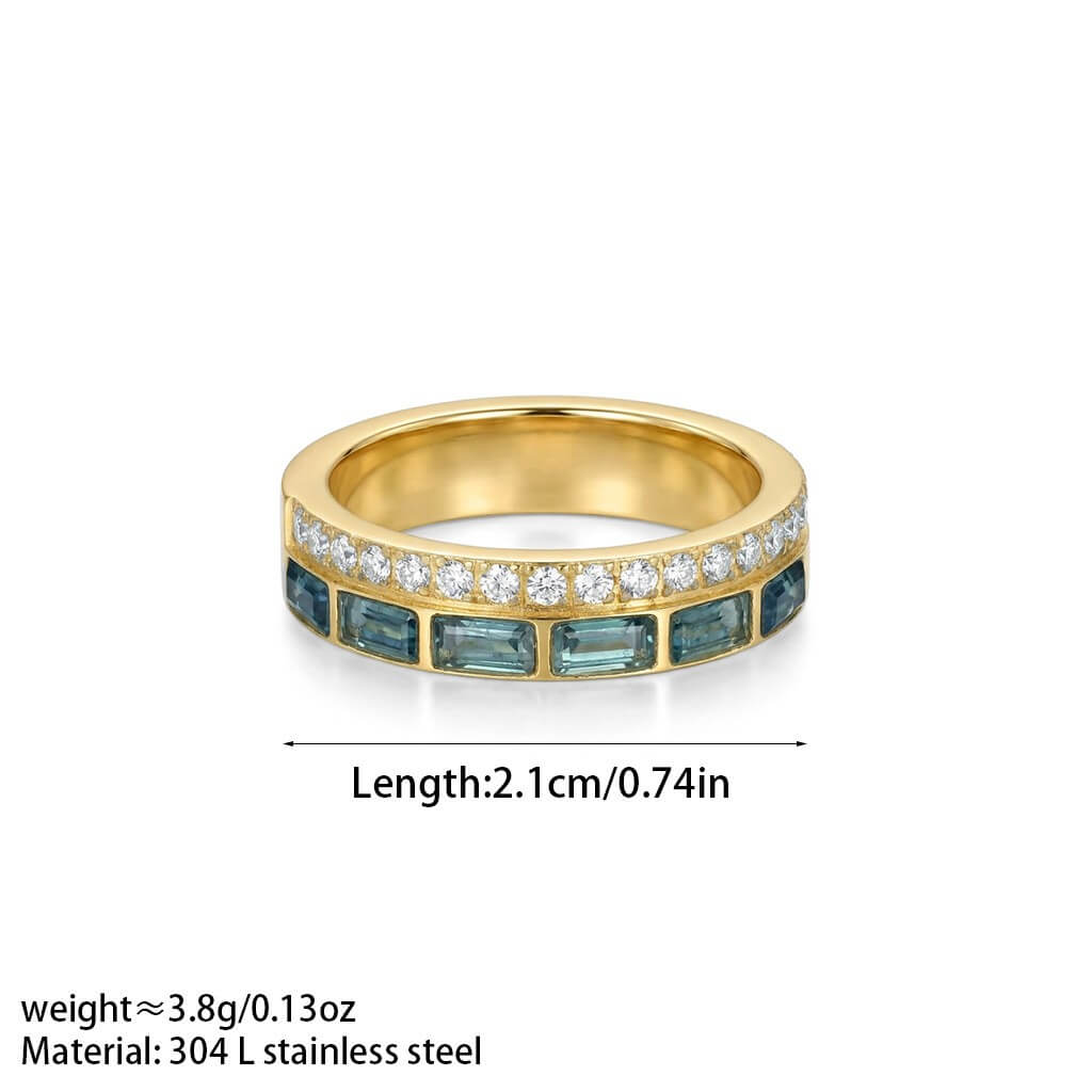Waterproof Ocean Blue Baguette CZ Double Row Ring
