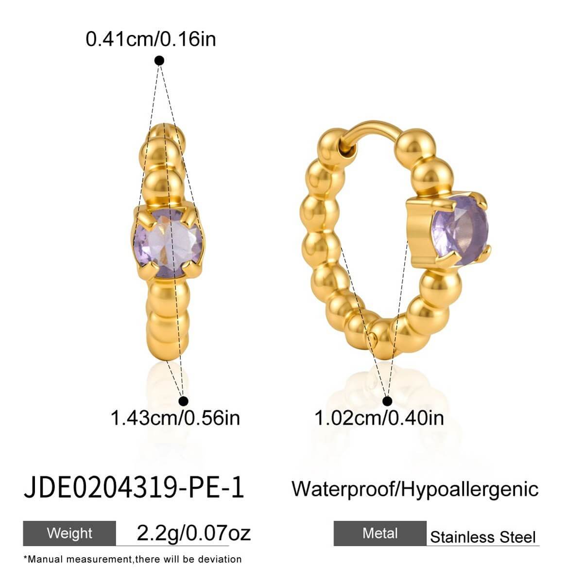 Beaded Colorful Zirconia Huggie Hoop Earrings