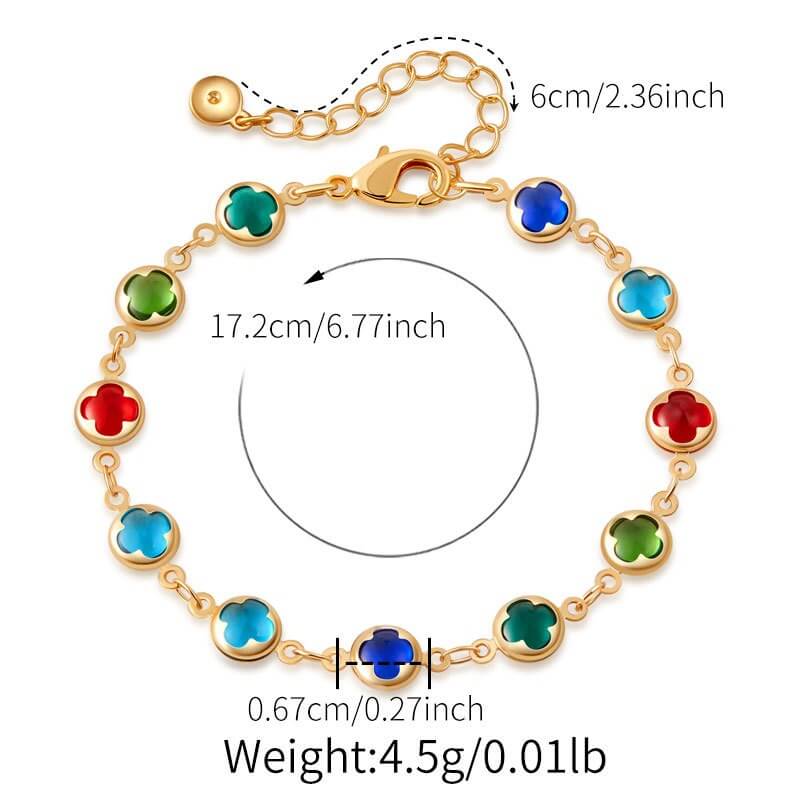 Colorful Crystal Charm Chain Brass Bracelet